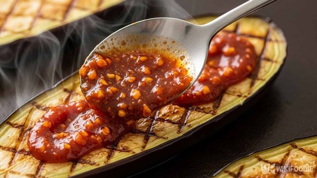 가지에 양념을 발라 굽는 사진. / 위키푸디