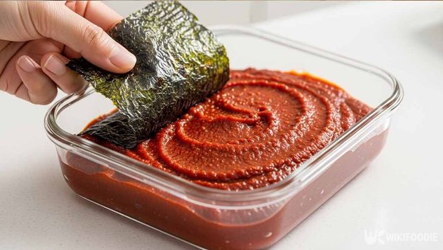 고추장 위에 마른 김을 올리는 사진. / 위키푸디
