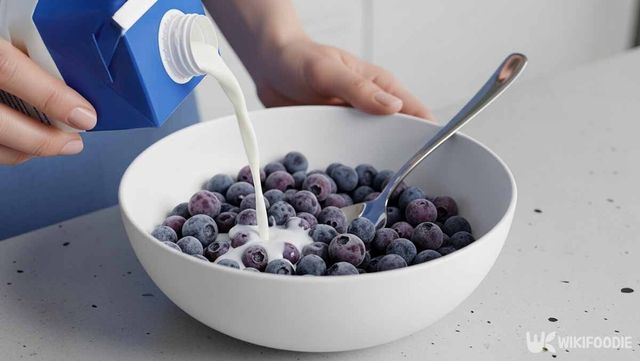 냉동 블루베리에 우유를 붓는 사진. / 위키푸디