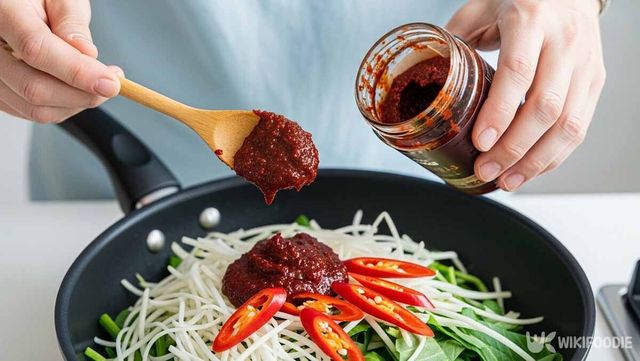 나무 수저로 고추장을 푸는 사진. / 위키푸디