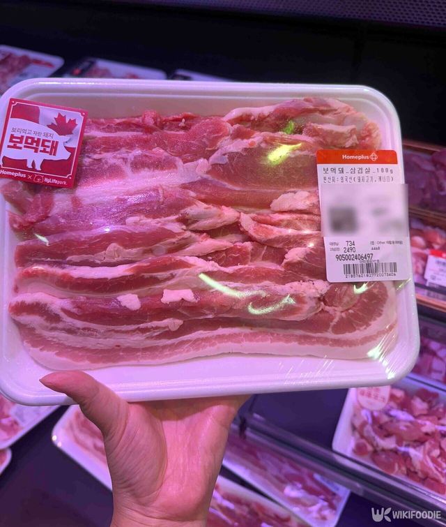 보리 먹은 삼겹살 사진. / 위키푸디