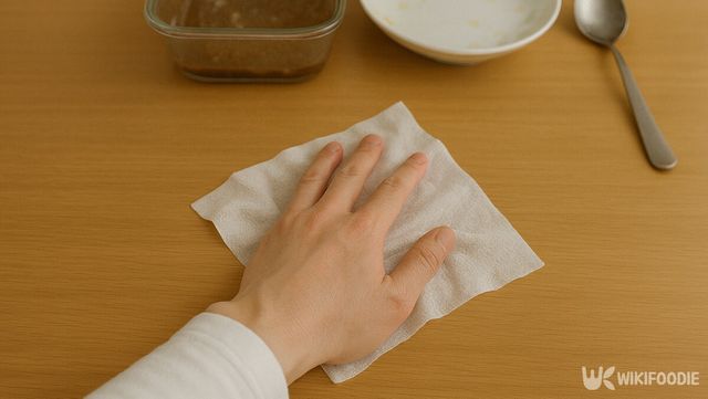 물티슈로 식탁 닦는 사진. / 위키푸디