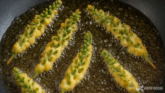 깻잎 꽃대 튀김 자료 사진. / 위키푸디