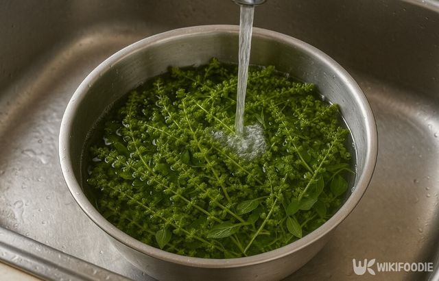 깻잎 꽃대 튀김 자료 사진. / 위키푸디