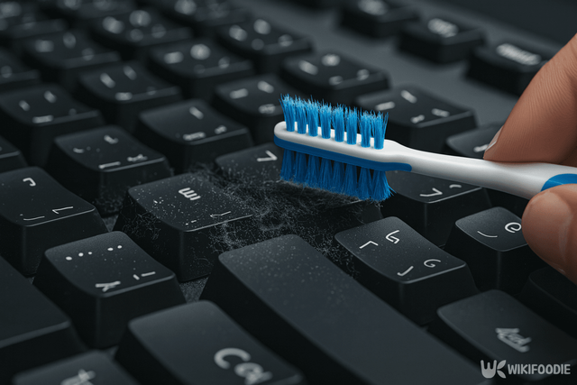 칫솔모로 키보드 틈 청소하는 자료 사진. / 위키푸디