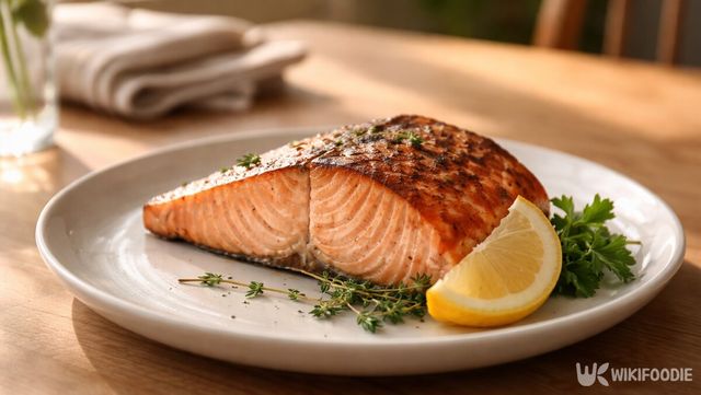 접시에 담긴 연어 한 토막이다. / 위키푸디