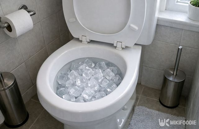 변기 안에 넣은 얼음이 녹으며 내부 표면을 식히고 있다. / 위키푸디