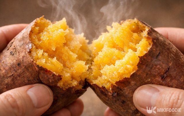 다시마를 넣어 쪄낸 고구마의 촉촉한 속살이다. / 위키푸디