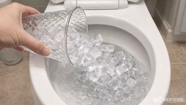 컵에 담긴 얼음을 변기에 붓고 있다. / 위키푸디