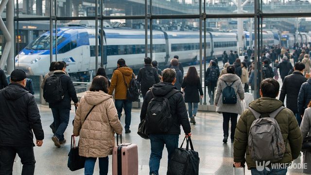 설 연휴를 앞두고 이용객이 늘어난 대형 기차역 내부다. 해당 이미지는 기사 이해를 돕기 위해 AI로 재연하였습니다.&nbsp;/ 위키푸디