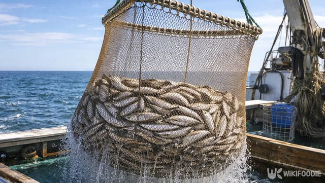 그물로 청어를 들어올리고 있다. / 위키푸디
