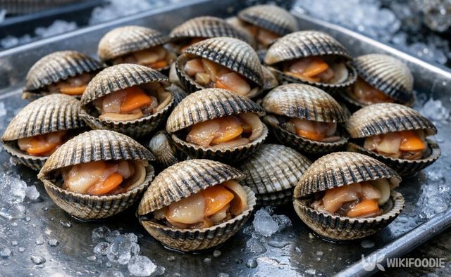 겨울 수온에서 살이 꽉 찬 꼬막의 속살 모습이다. / 위키푸디