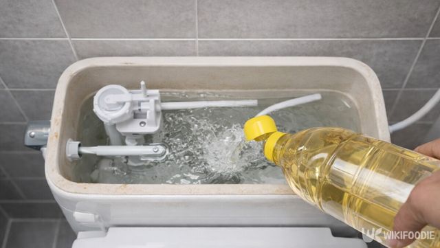 식초를 변기 물통 안으로 붓고 있는 모습이다. / 위키푸디