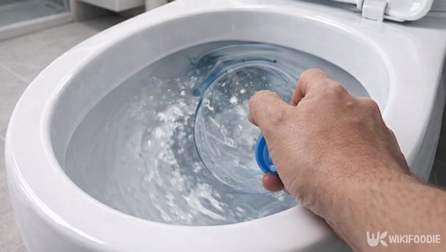 변기 안에 페트병 반쪽을 넣어 물을 밀어내는 모습이다. / 위키푸디