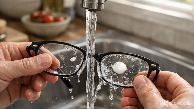중성 주방세제를 이용해 안경 렌즈를 헹구는 장면이다. / 위키푸디