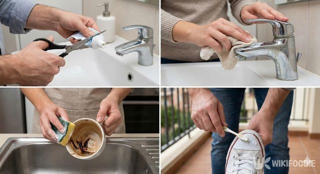 다 쓴 치약 활용법 4컷 사진. / 위키푸디