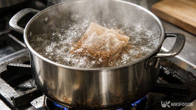 끓기 직전 온도에서 보리차를 우려내는 과정이다. / 위키푸디