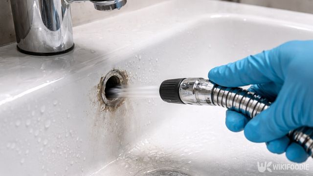 샤워기 호스를 오버홀에 밀착시켜 청소를 준비하는 모습. / 위키푸디