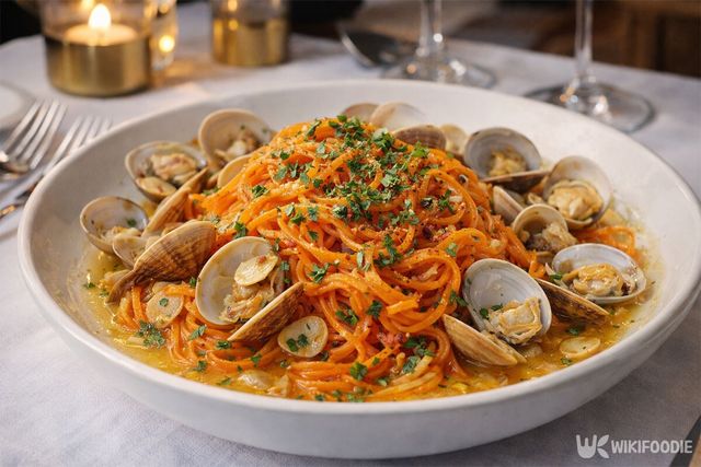 당근 면으로 만든 봉골레 파스타의 모습이다. / 위키푸디