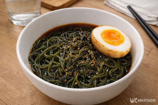 다시마로 뽑아낸 해조면으로 만든 간장 국수의 모습이다. / 위키푸디