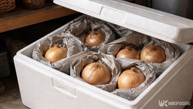 신문지로 하나씩 감싼 양파 보관 모습이다. / 위키푸디