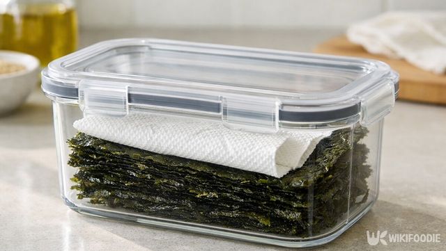 눅눅해진 김 위에 마른 키친타월을 올려둔 사진이다. / 위키푸디