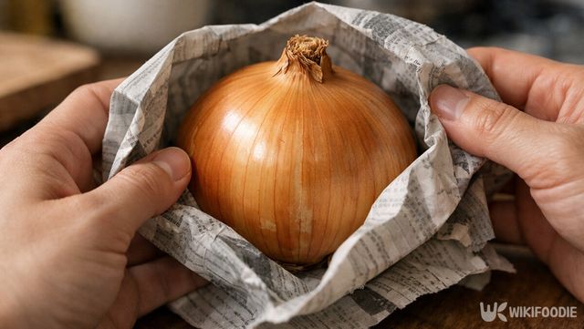 신문지로 하나씩 감싸 보관하는 양파다. / 위키푸디