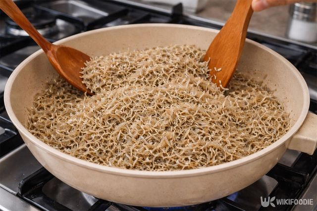 잔멸치를 프라이팬에서 볶아 수분을 날리고 있다. / 위키푸디