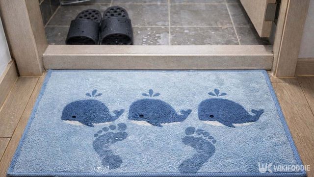 욕실 앞에 발 매트가 놓여 있다. / 위키푸디