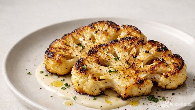 메인 재료로 구워낸 콜리플라워 요리 플레이팅이다. / 위키푸디