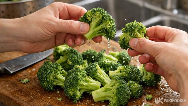 꽃봉오리를 하나씩 나눠 손질하는 브로콜리 준비 과정이다. / 위키푸디