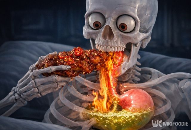 야식 섭취 후 위 안에 강한 자극이 남아 있는 상태를 표현한 이미지다. / 위키푸디