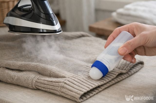 늘어진 니트 소매에 물풀 용액을 분무한 뒤 스팀으로 형태를 잡는 과정이다. / 위키푸디