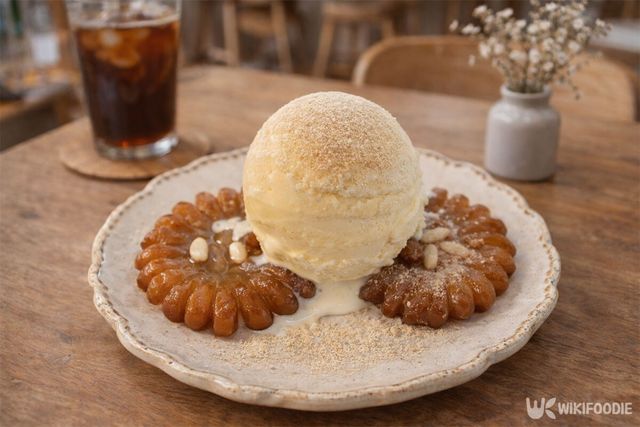 약과 아이스크림이 접시에 담겨 있다. / 위키푸디