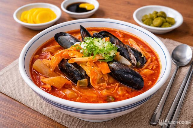 짬뽕이 그릇에 담겨 있다. / 위키푸디