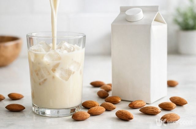 아몬드 음료를 얼음 컵에 따르는 모습이다. / 위키푸디