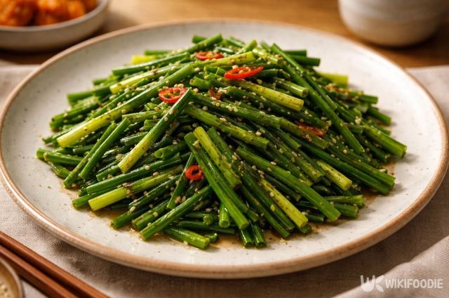 부추는 고기 요리에 곁들이면 조화가 좋다. / 위키푸디