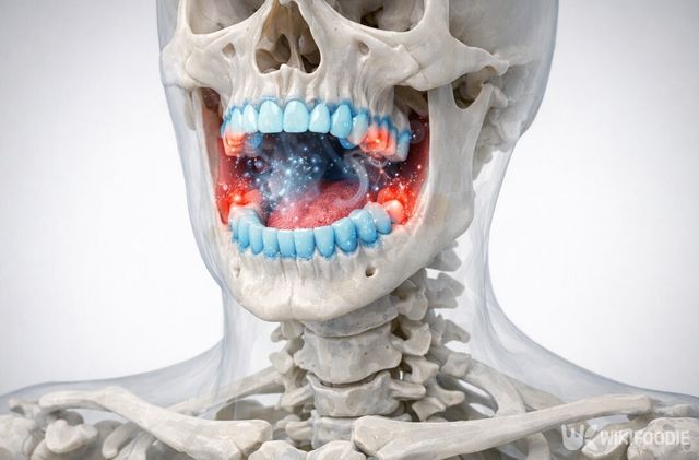 음식 섭취 직후 입안이 산성으로 변하며 치아 표면이 약해지는 과정을 표현했다. / 위키푸디