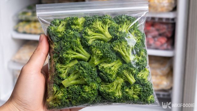 데친 브로콜리를 지퍼백에 담아 냉동실에 넣는 모습이다. / 위키푸디