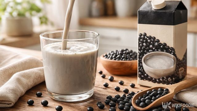 검은콩 두유를 컵에 따르는 장면이다. / 위키푸디