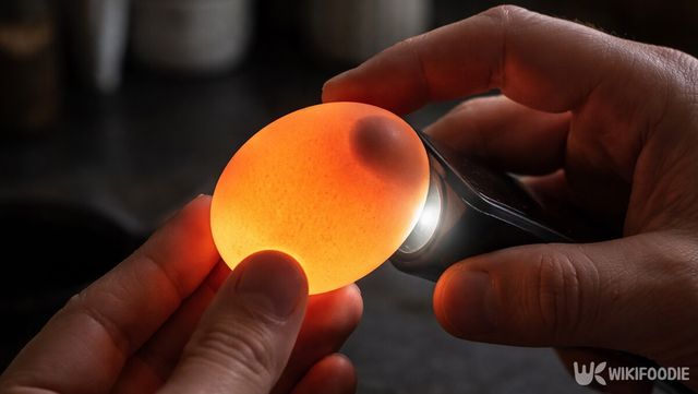 어두운 곳에서 손전등을 비추면 달걀 속 상태를 가늠할 수 있다. / 위키푸디