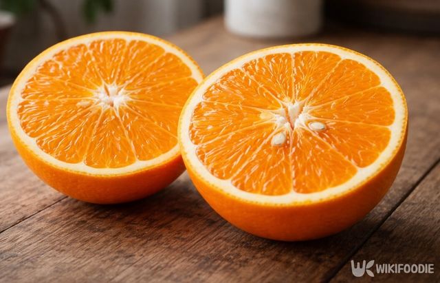 껍질이 얇고 과즙이 풍부한 천혜향 단면이다. / 위키푸디