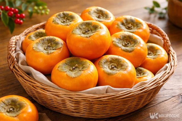 감이 바구니에 한가득 담겨 있다. / 위키푸디