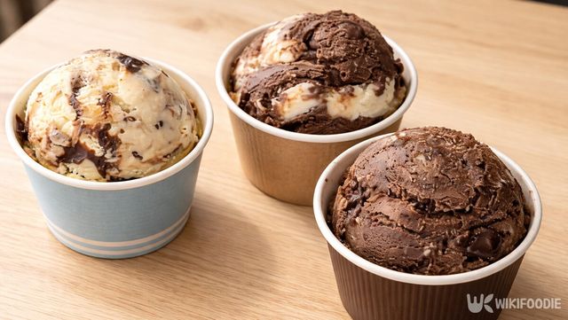 테이블 위에 아이스크림 컵 3개가 놓여 있다. / 위키푸디