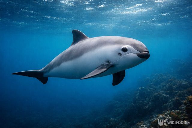 바키타 돌고래가 심해에서 헤엄치고 있다. / 위키푸디