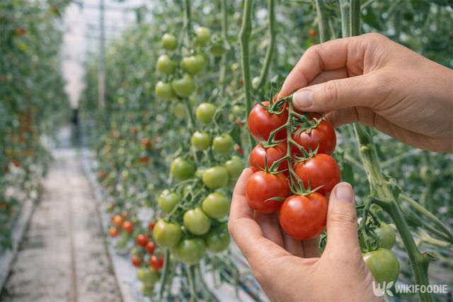 튀르키예 주민이 온실 속 토마토를 수확하고 있다. / 위키푸디