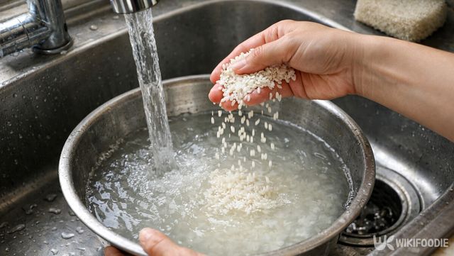 밥을 짓기 전에는 불린 쌀 상태에 맞춰 물 높이를 조절하는 과정이 중요하다. / 위키푸디