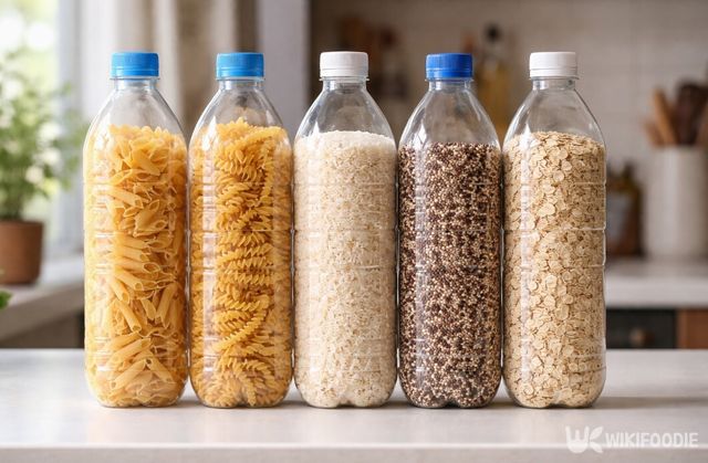 페트병에 파스타와 잡곡을 담아 세워 보관한 모습이다. / 위키푸디