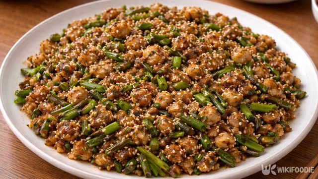 꼬막 비빔밥이 접시에 담겨 있다. / 위키푸디