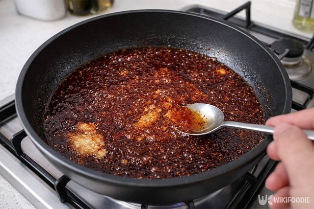 프라이팬에 양념장을 넣고 끓이고 있다. / 위키푸디